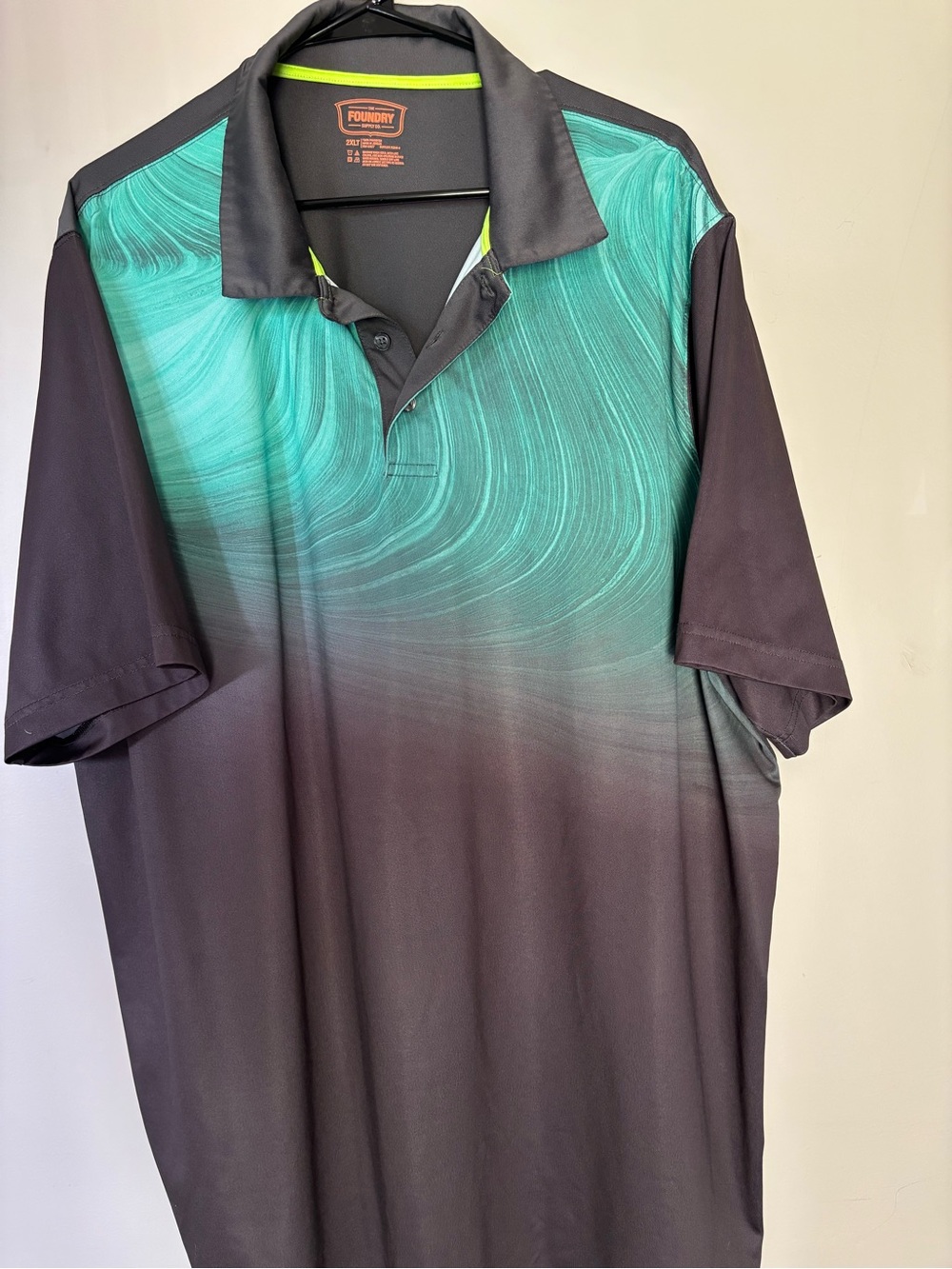 The Foundry Supply Co. Men's Teal Swirl over Charcoal Short-Sleeve Polo